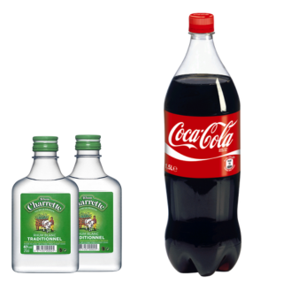MINI PACK (2) DEUX MINI RHUM CHARRETTE 40° 0.20L & COCA 1,5 L